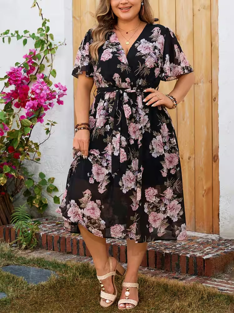 Plus Size Floral Print A-line Boho Long Dresses - Women's Fashion - View 7