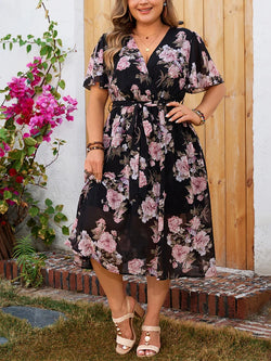 Plus Size Floral Print A-line Boho Long Dresses