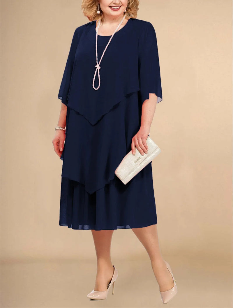 Plus Size Elegant Chiffon Dress Irregular