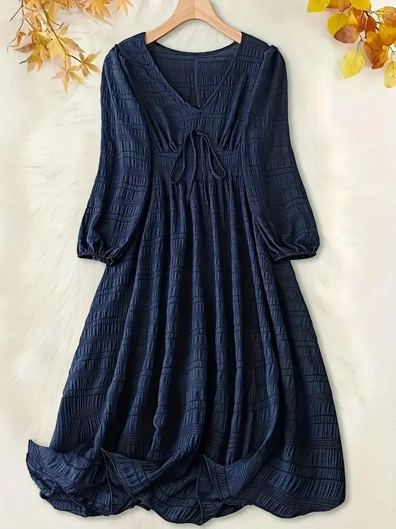 Plus Size Casual Dress with Textured Lantern Sleeves