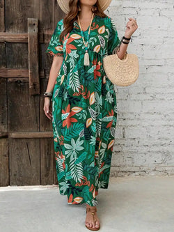 Plus Size Dress Spring New Printed V-neck