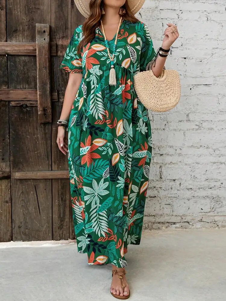 Plus Size Dress Spring New Printed V-neck