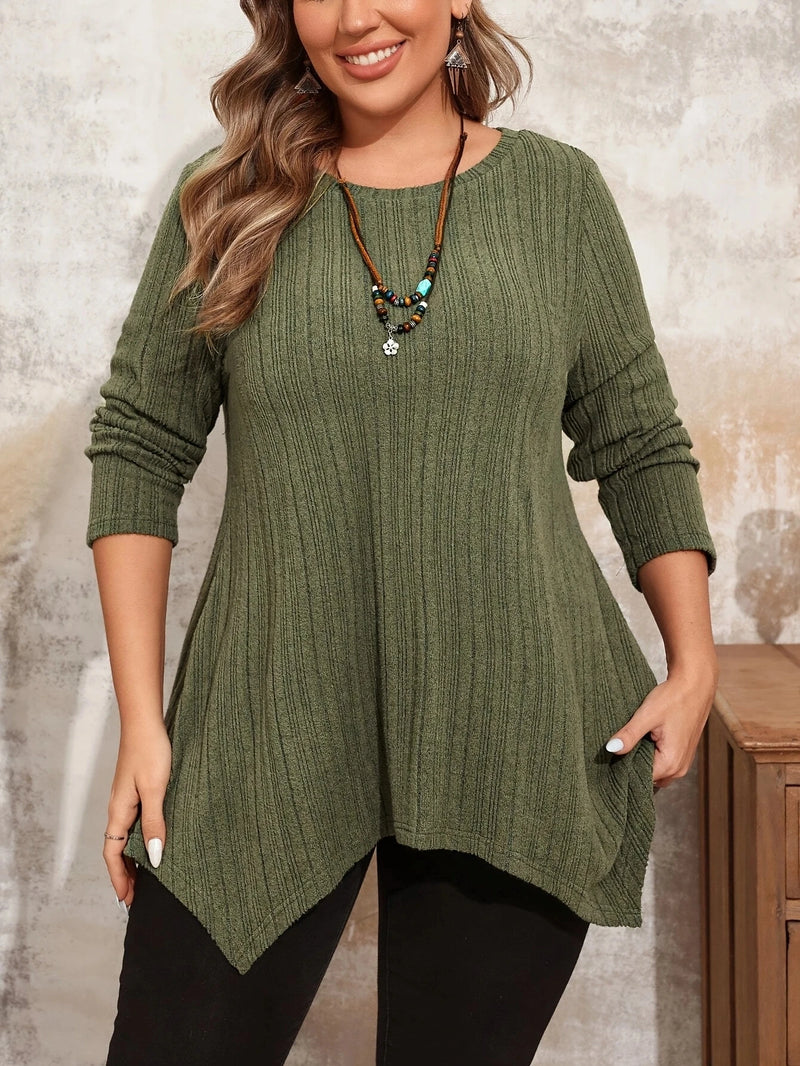 Plus Size Solid  T-shirt, Casual Long Sleeve Spring