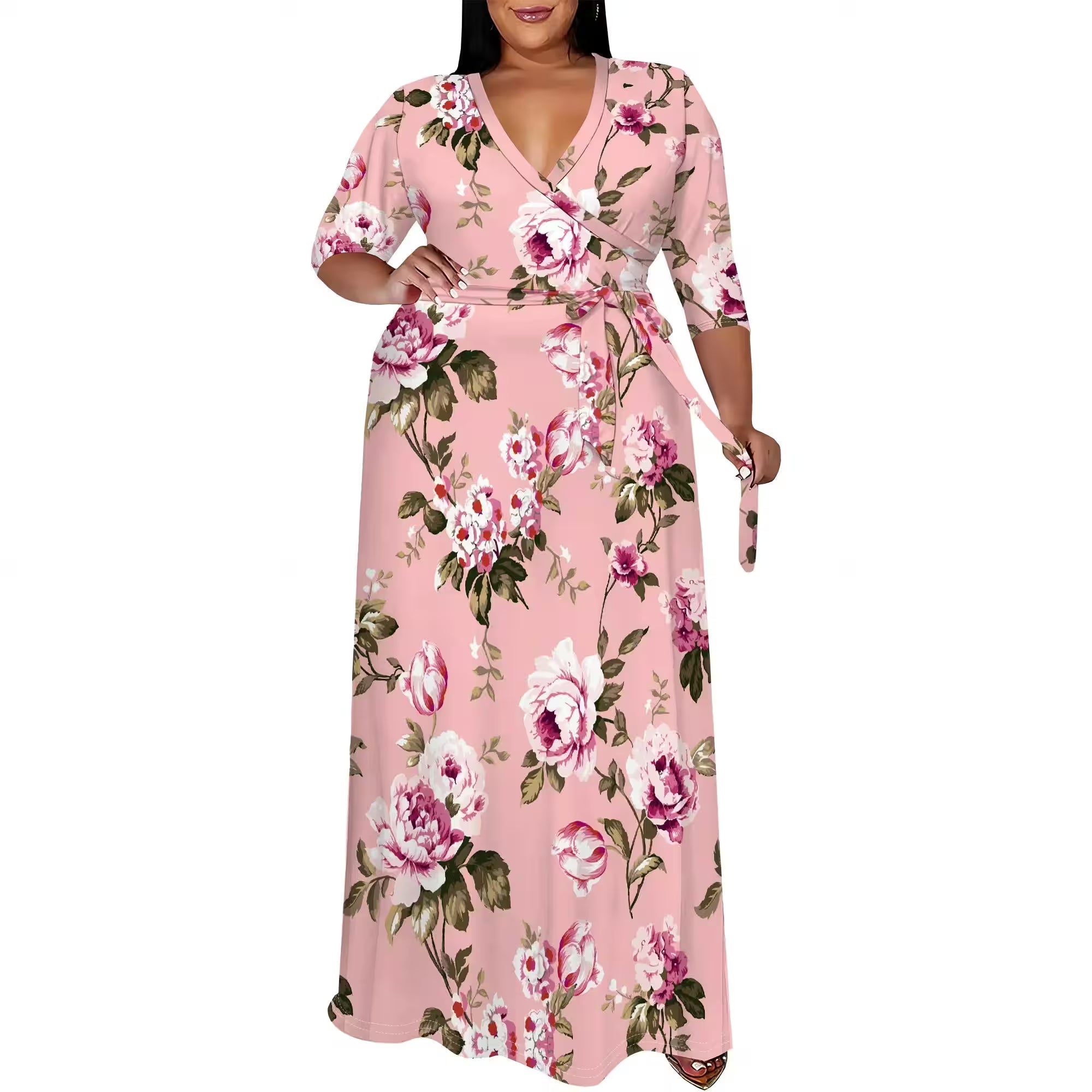 Vintage Floral V Neck Maxi Dress - Additional View 2