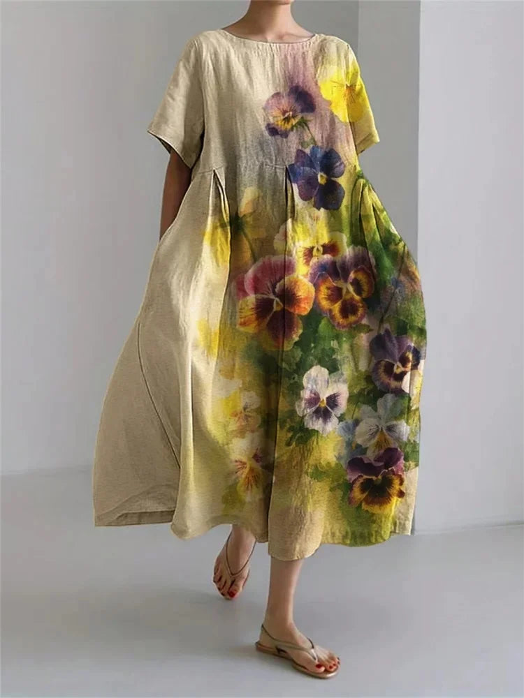 Plus Size Fresh Flower 3D Printed Round Dress S-5XL