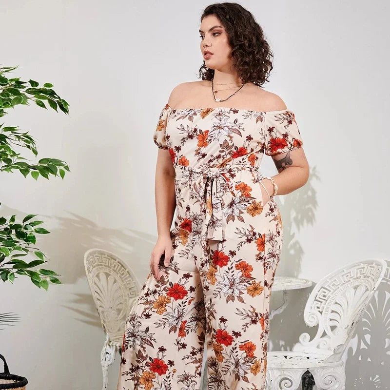 Plus Size Floral Print Elegant Jumpsuits
