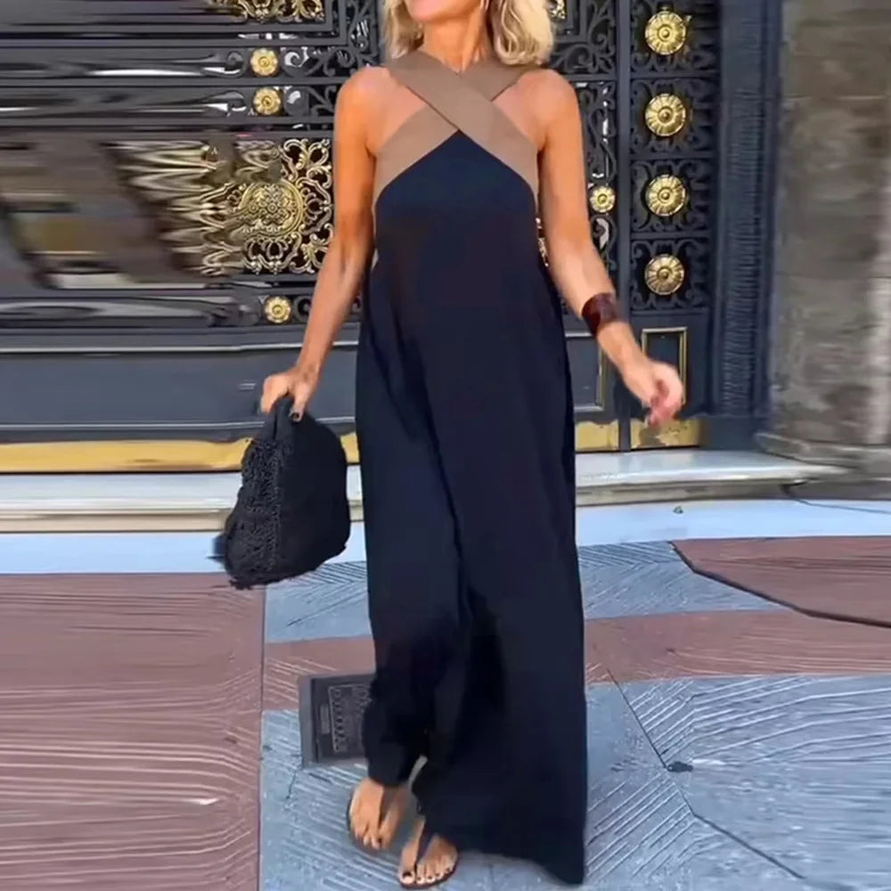 Mia Muse Sleeveless Halter Neck Maxi Dress