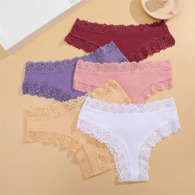 5Pcs/set Cotton Panties Floral Lace Intimate Underwear Trendy