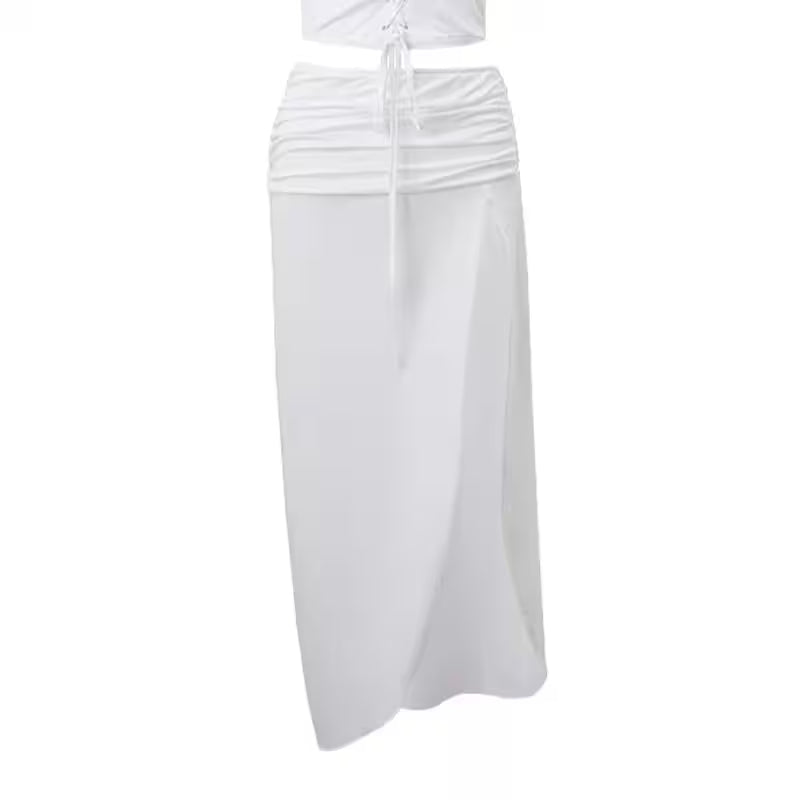 Long Ruched Waist Side Split Skirt - Additional View 5