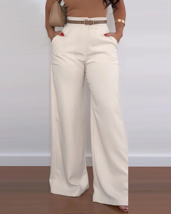 Pocket Design Flared Pants Casual Loose Fit