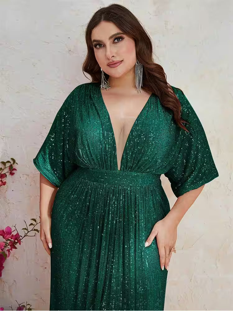 Plus Size Dress 4XL 5XL V-Neck Apricot Loose - Women's Fashion - View 3