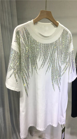 L-4XL Plus Size Tops Rhinestone Graphic T-shirts