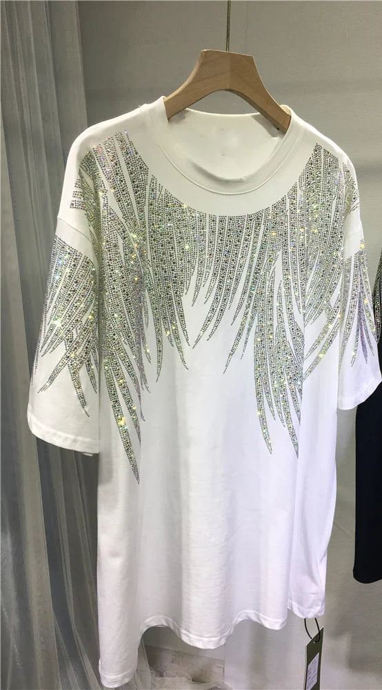 L-4XL Plus Size Tops Rhinestone Graphic T-shirts