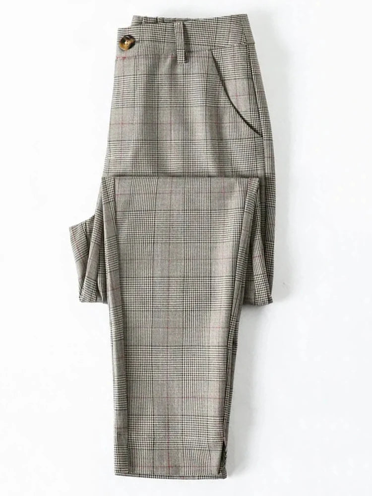 Straight  Plaid Split Formal Baggy Spodnie