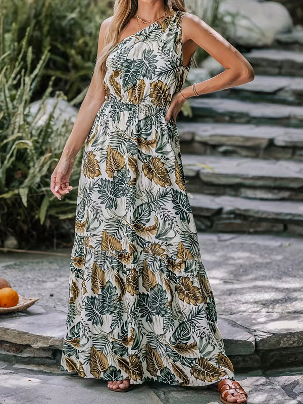 Plus size dress unique leaf print