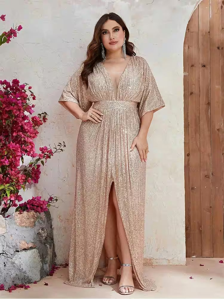 Plus Size Dress 4XL 5XL V-Neck Apricot Loose - Women's Fashion - View 5