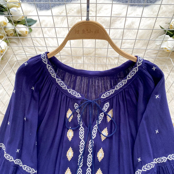 Chic Casual Puff Embroidered Lantern Sleeve Long
