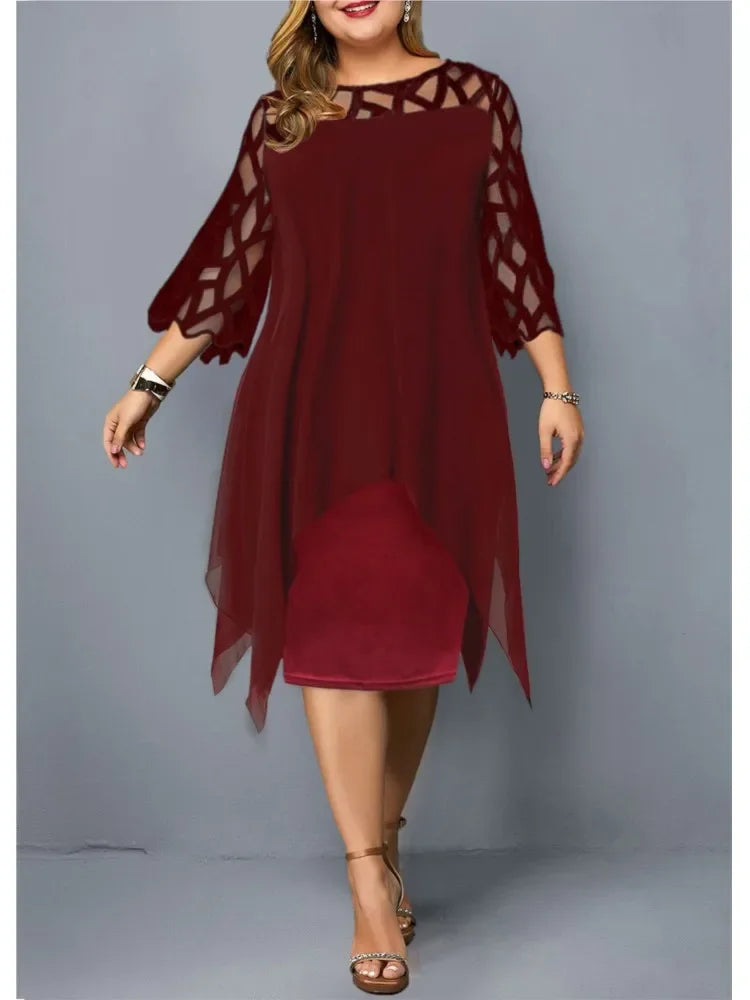 Plus Size Chiffon Dress Elegant Midi Party Dress