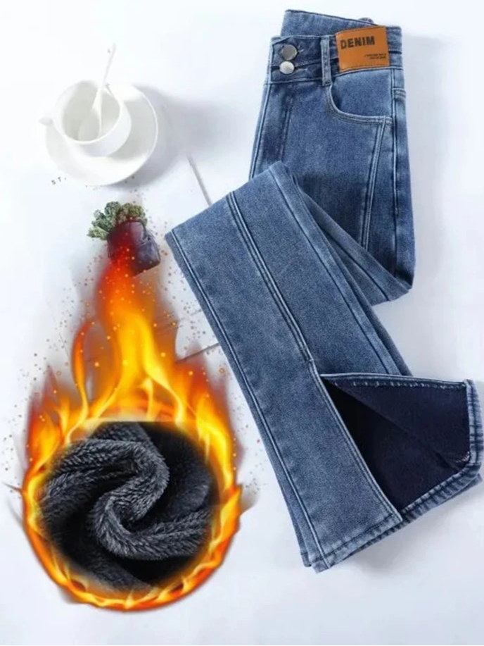 Tops - Flare Jeans High Waist Warm Casual