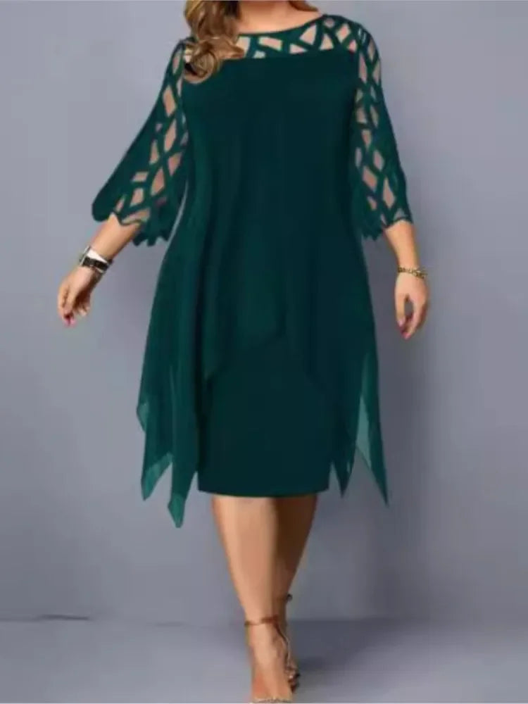Plus Size Chiffon Dress Elegant Midi Party Dress