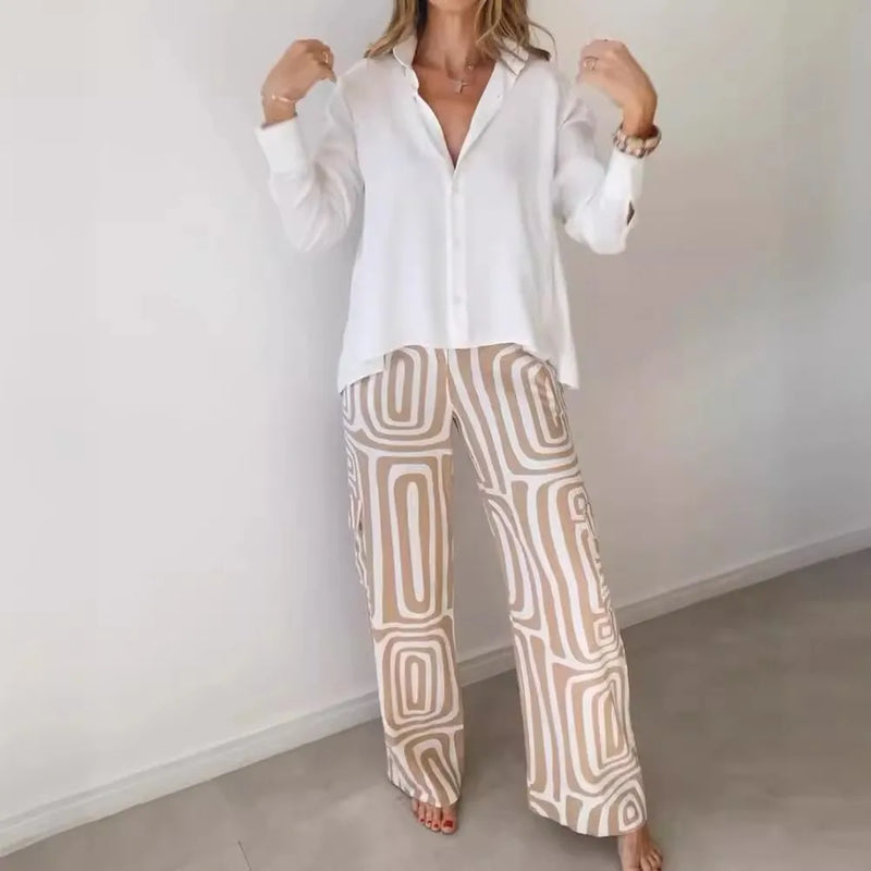 Shirt Elastic Waist Print Trousers 2Piece Set spring 2025