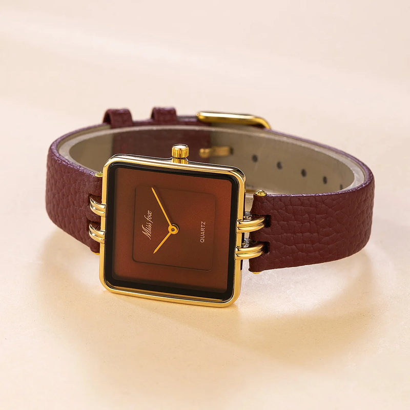 Wine Red Waterproof Belt Ladies Fashion Quartz Clock Watches