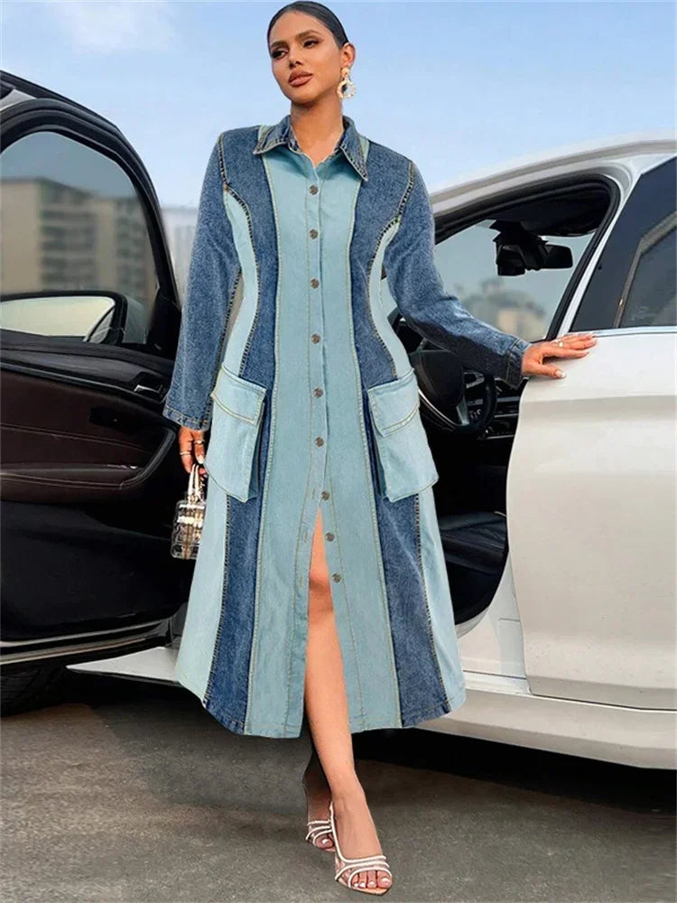Plus Size Denim Dresses Long Sleeve Casual