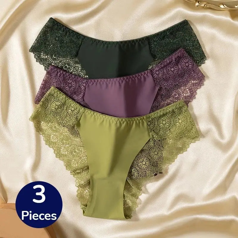 3PCS/Set  Panties Silk Satin