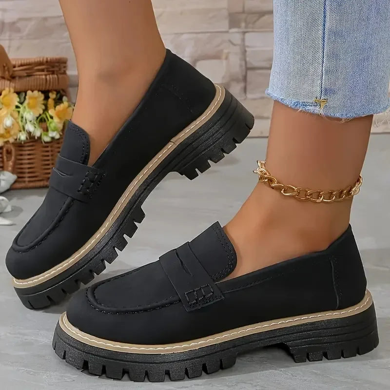 Spring casual British style shoes with thick heels and retro single