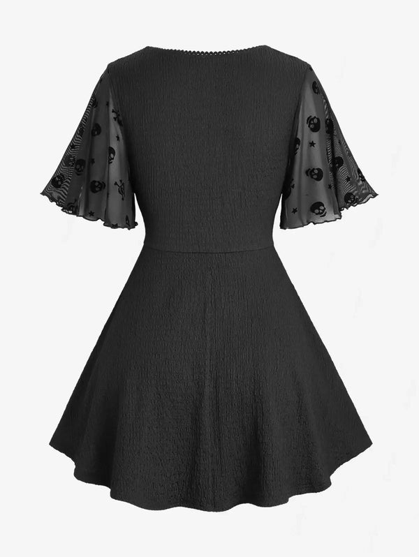Plus Size T-Shirt Black Skulls Stars Tops Costumes