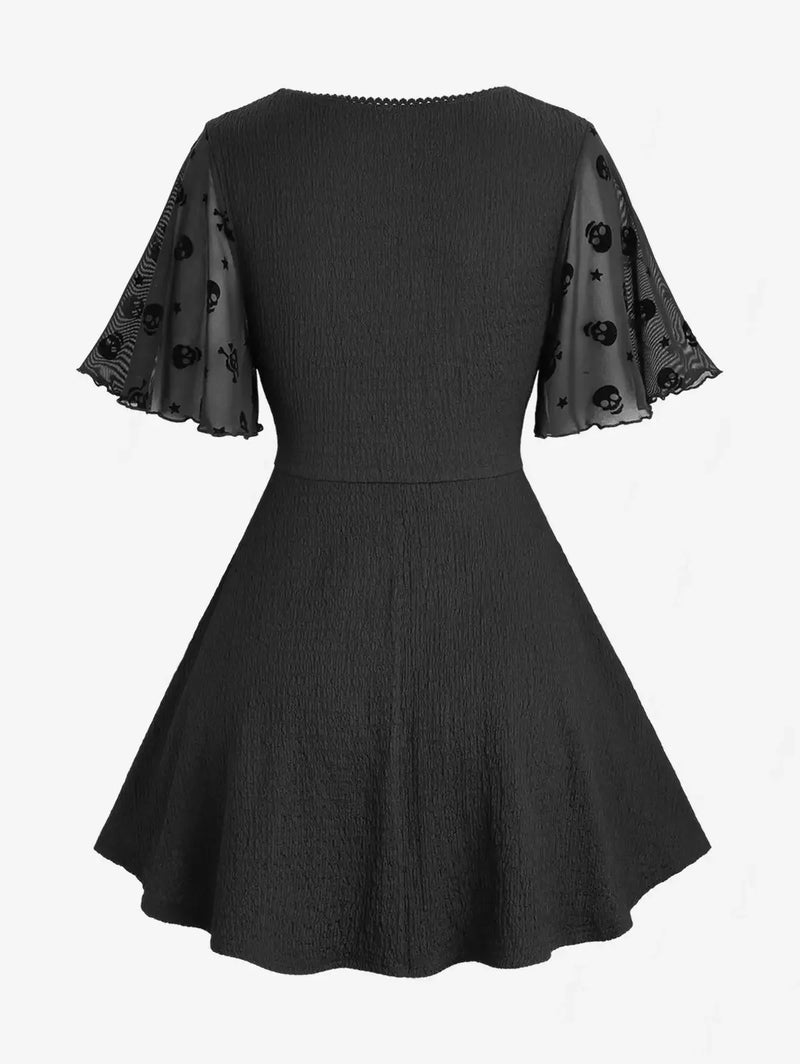 Plus Size T-Shirt Black Skulls Stars Tops Costumes