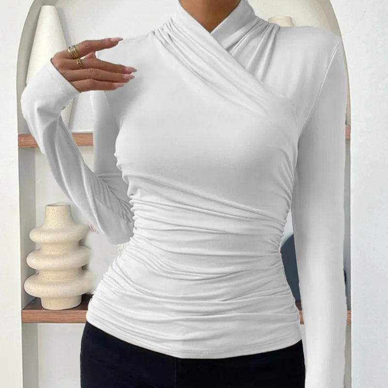 T-Shirt Long Sleeve Autumn/Winter Casual Slim Cross Neck Sexy