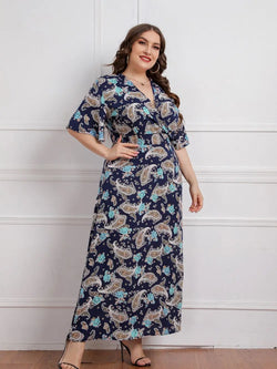 Plus Size Floral Print Short Sleeve Bohemian