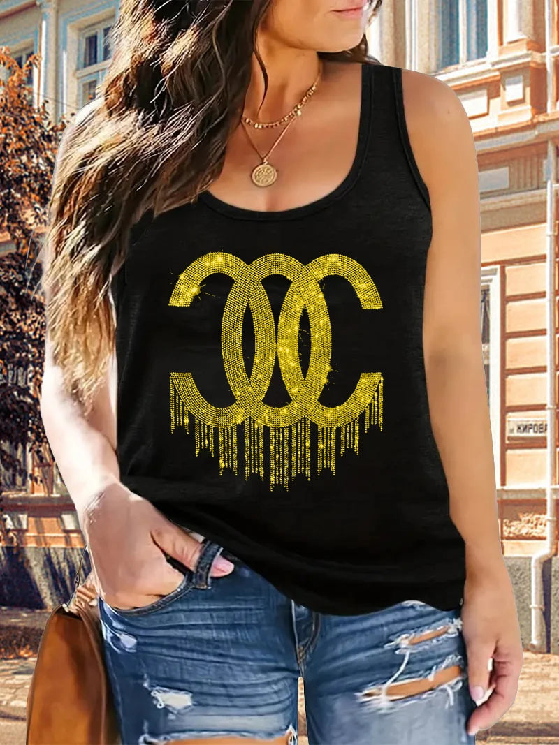 L-5XL Oversize Tank Tops Sequins Sleeveless Loose