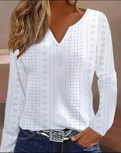 Long Sleeved V-neck Solid Color Patchwork Shirt