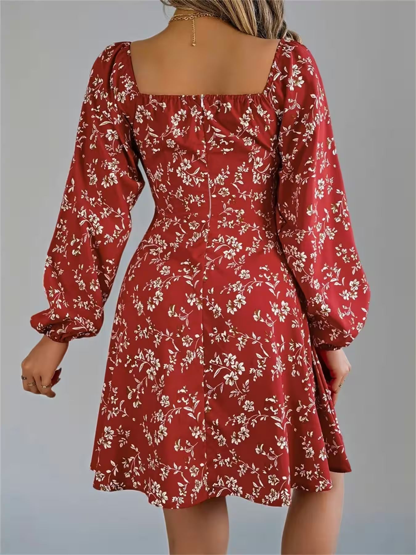 Spring Floral Long Sleeve A-line Ruffle Dress - Additional View 2