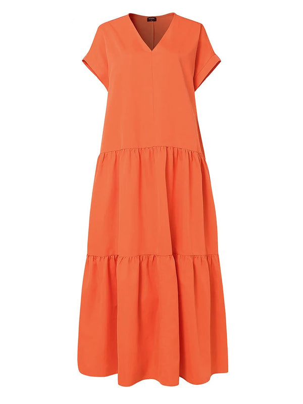 Plus Size Bohemian Dress Solid Color Casual