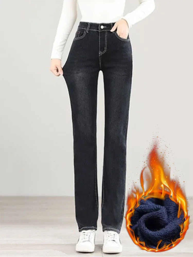 Jeans Hight Waist Thick Slim Straight