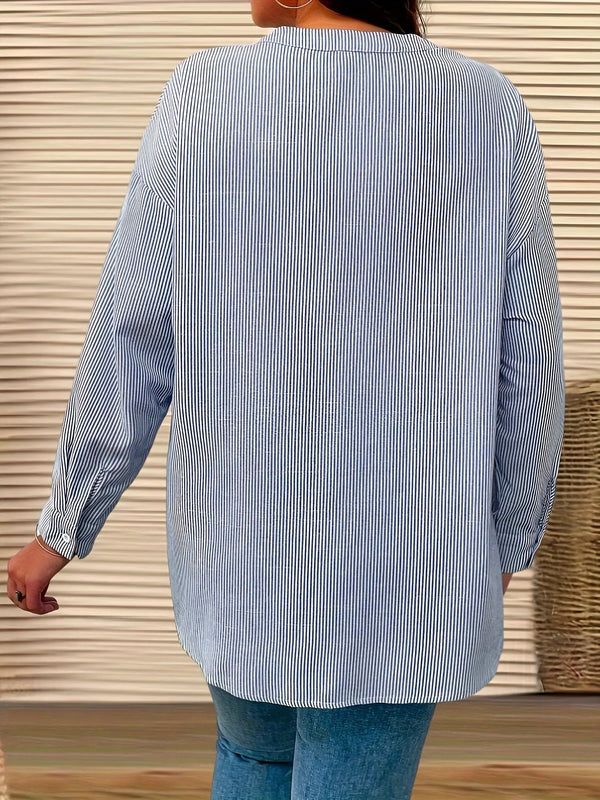 Plus Size Casual Shirt Office Lady Stripe Curve Clothing