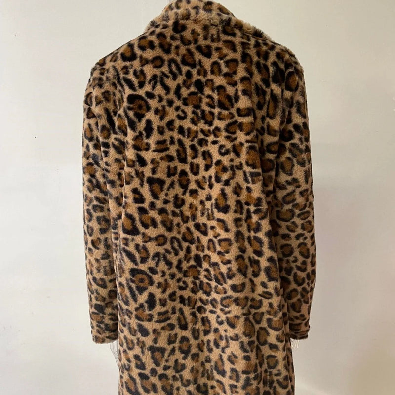 Autumn Winter Leopard Print Faux Fur Coat Long Sleeve