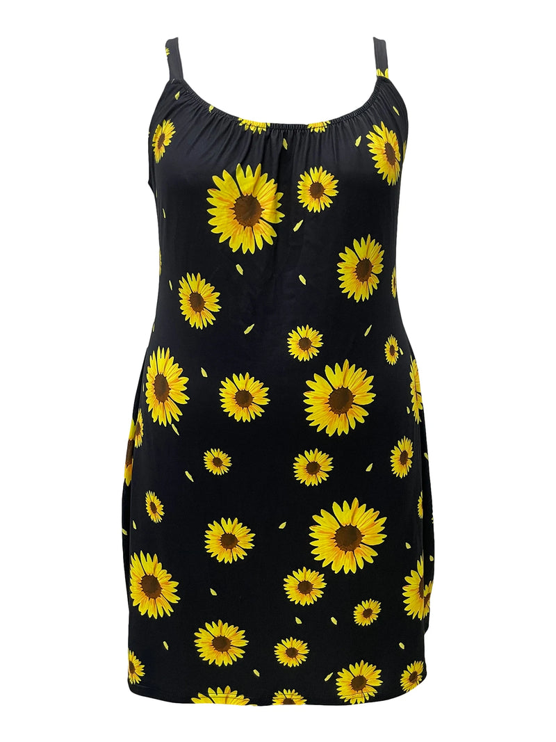 Plus Size Flower Print Strapless Dress Spring