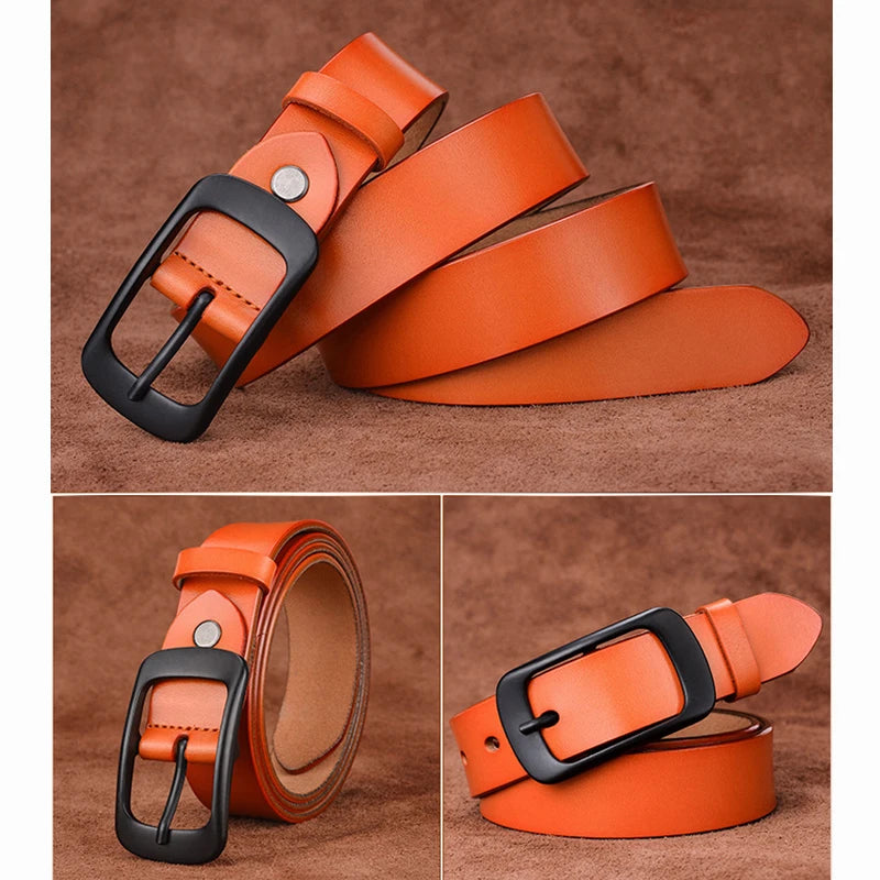 Belt Cow Genuine Leather Black Alloy Pin