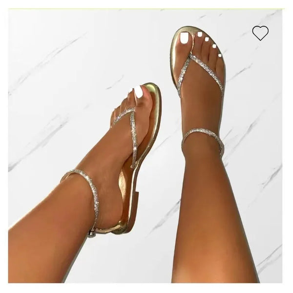 Sandals Beach Flip Flops Fashion Gold Flat Roman