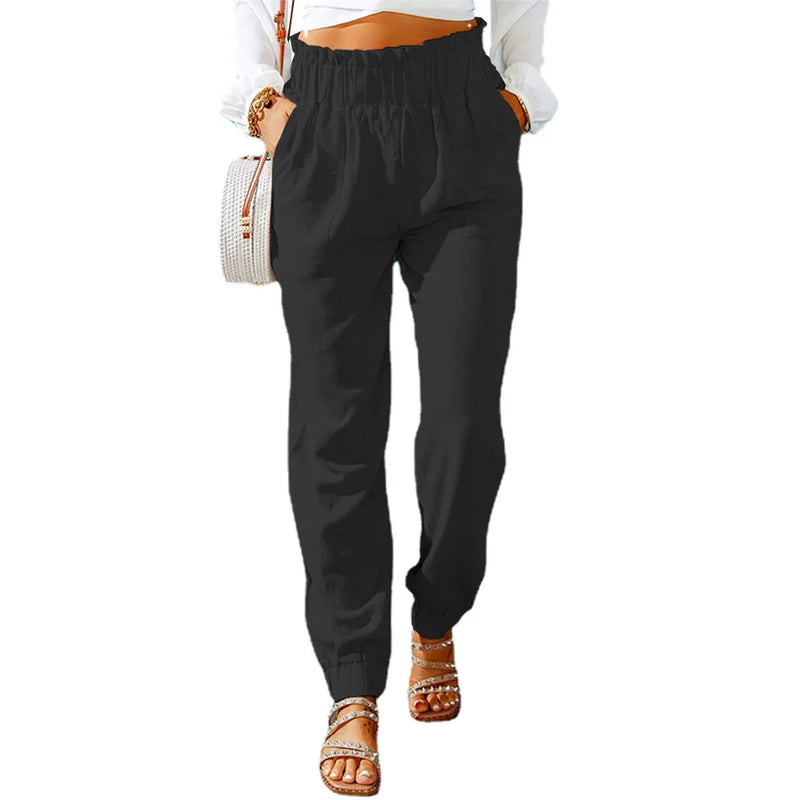 Ruffled Elastic Waistband High Waisted Pants