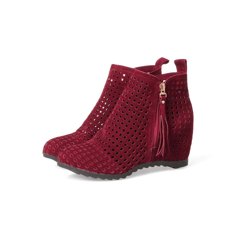Boots Flat Low Hidden Wedges Cutout Zip