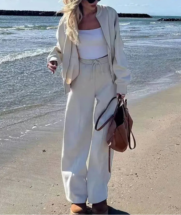 2-piece Retro Solid Color Zipper Bomber Jacket