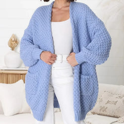 Plus size front chunky knitted pocket cardigan sweater