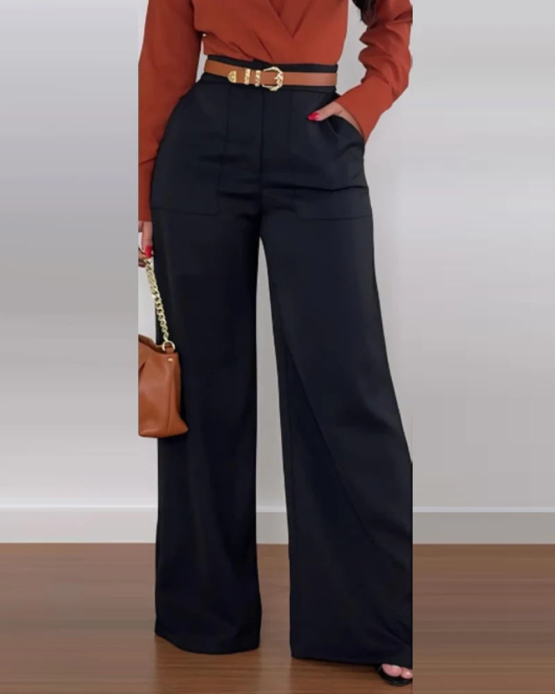 Pocket Design Flared Pants Casual Loose Fit
