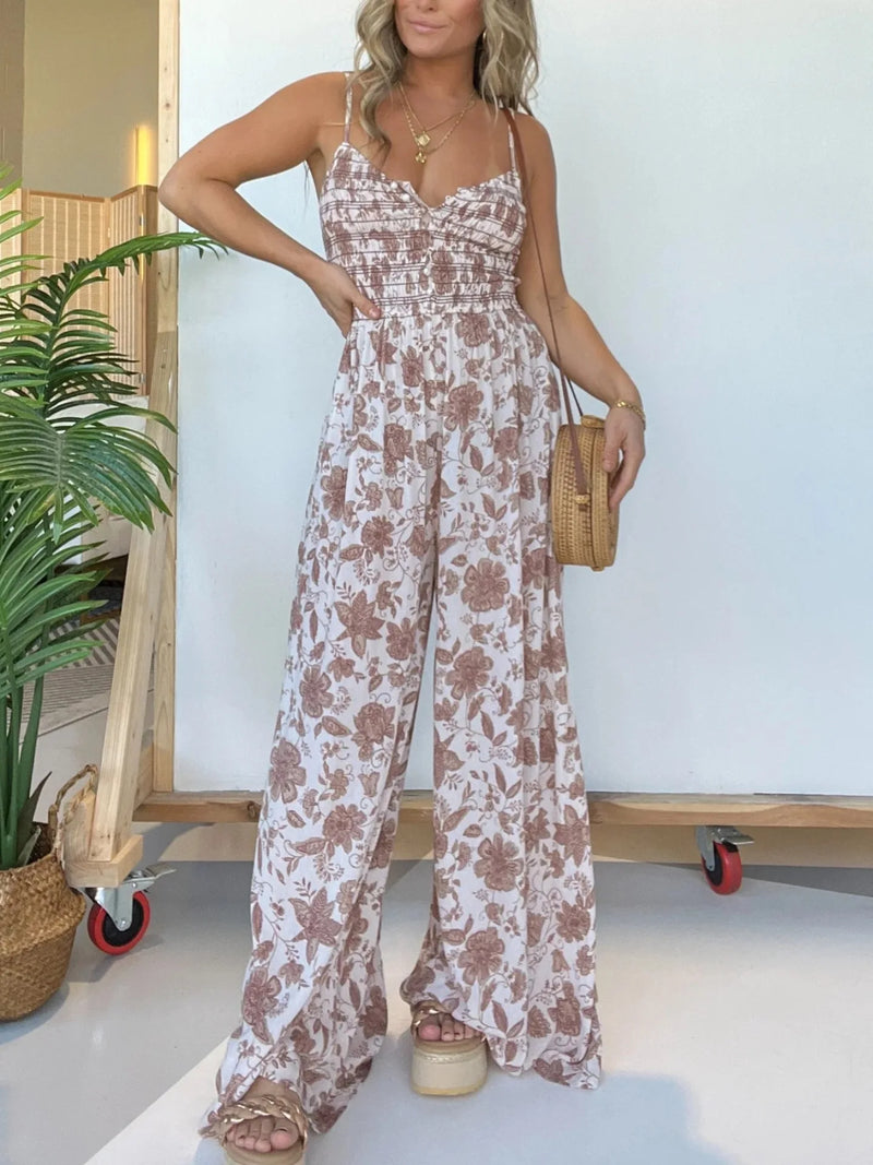 Jumpsuits Fashion Suspender V-neck Floral