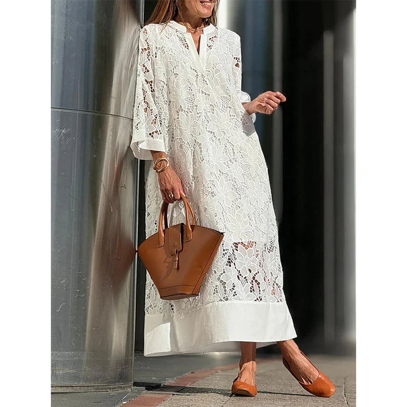 Women's Spring V-neck lace midi dress